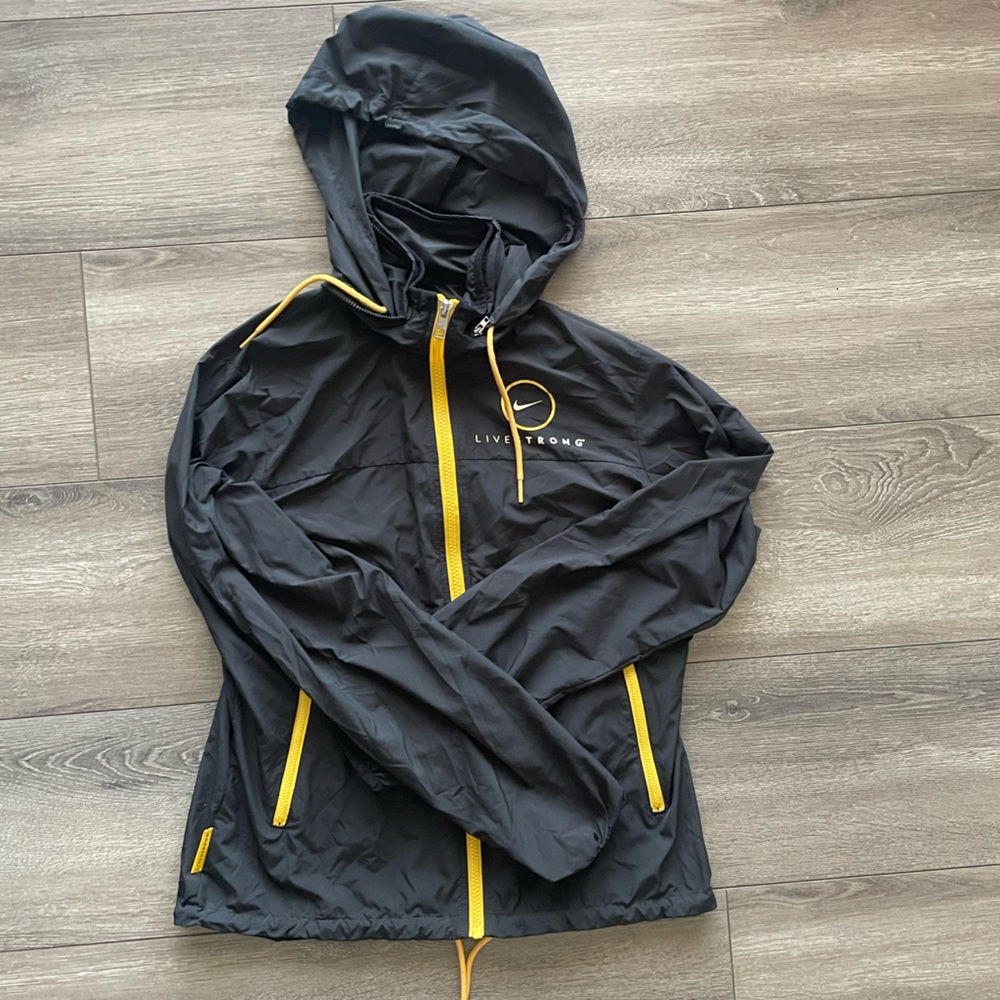 Black Nike Livestrong Running Jacket / Windbreaker - Size Medium, Yellow Trim